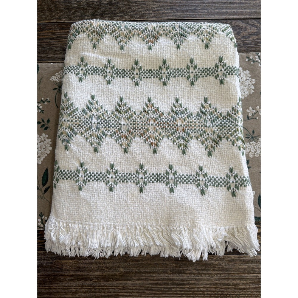 Scandinavian Woven Table Cloth Or Throw - White 62X50 In Excellent Condition!